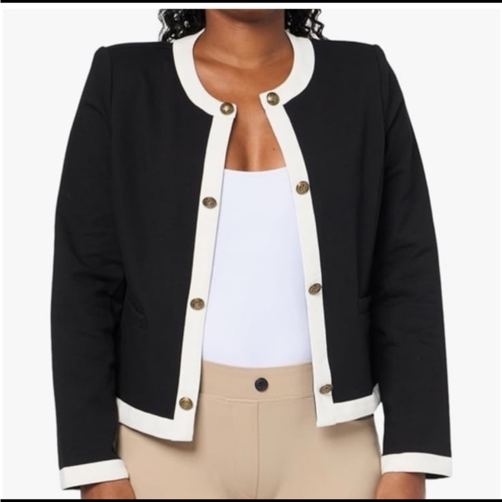 New Tommy Hilfiger Navy Blue Blazer white trim large casual prep cotton stretchy